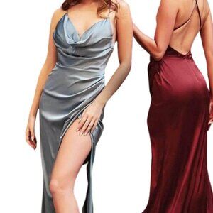 NWT Ladivine 7479 Satin Bridesmaid Dress Robin Blue Size 10